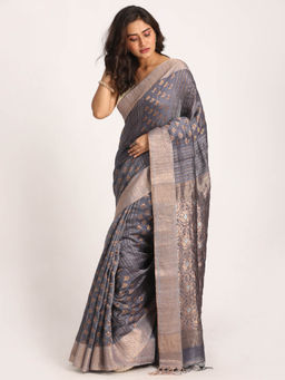 Angoshobha - Sea Blue Handloom Traditional Tangail Matka Silk Saree with Unstitched Blouse