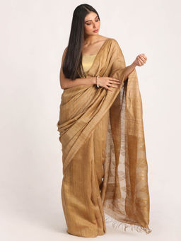 Angoshobha - Deep Tan Matka Silk Handloom Traditional Jamdani Saree with Unstitched Blouse