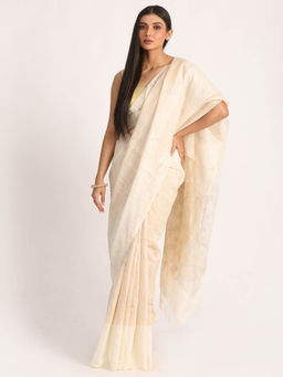 Angoshobha - Off White Matka Silk Handloom Traditional Jamdani Saree with Unstitched Blouse