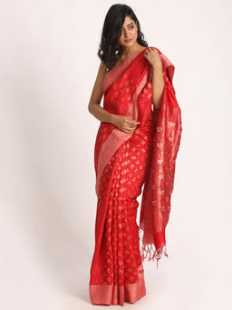 Angoshobha - Red Handloom Traditional Tangail Matka Silk Saree with Unstitched Blouse