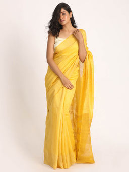 Angoshobha - Yellow Matka Silk Handloom Traditional Jamdani Saree with Unstitched Blouse