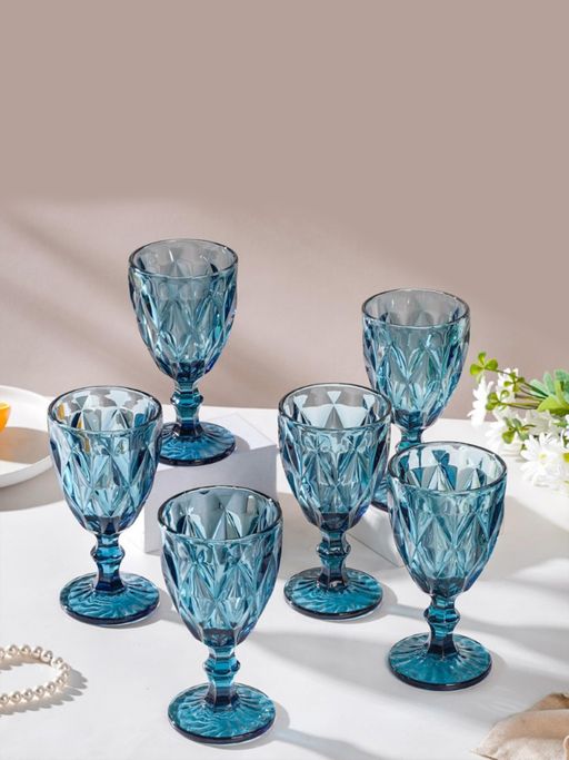 Nestasia Set of 6 Blue Crystal Red Wine Glass 300 ml