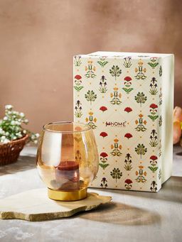 Fabindia - Yellow Amber Glass Candle Holder