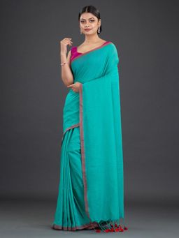 Arhi - Sea Green Pure Cotton Handwoven Soft Dual Tone Saree with Unstitched Blouse
