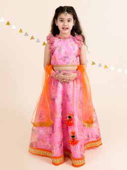 PSPeaches - Girls Pink Lehenga Choli (Set of 3)