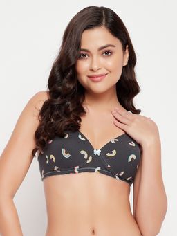 Clovia - Padded Non-wired Full Cup Rainbow Print Multiway T-shirt Bra - Cotton Grey