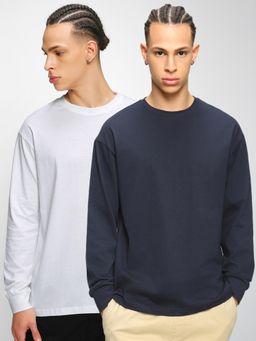 Bewakoof - Men's Pack of 2 Men's Blue & White Oversized T-shirt