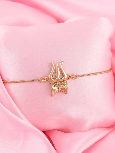 Gold Plated Trishool & Damru Bracelet with Divine for Men and Women