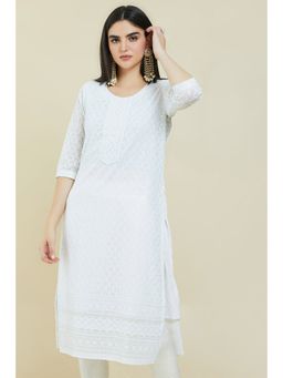 Soch - Women White Georgette Embroidered Kurta