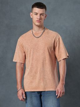 Bewakoof - Men's Orange Oversized Acid Wash T-shirt