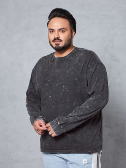 Bewakoof - Men's Dark Grey Oversized Plus Size Acid Wash T-shirt