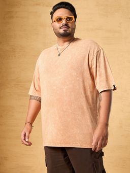 Bewakoof - Men's Orange Oversized Plus Size Acid Wash T-shirt