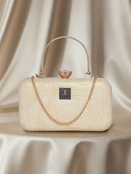 ESBEDA - Beige Croc-Texture Edition Clutch with Detachable Strap (S)