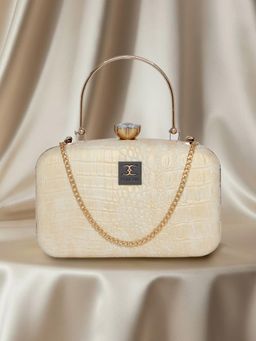 ESBEDA - Beige Croc-Texture Edition Clutch with Detachable Strap (S)