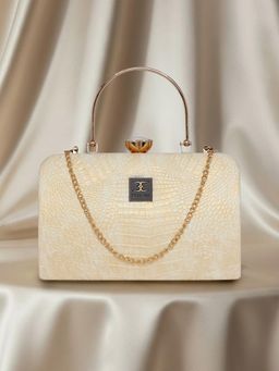 ESBEDA - Beige Croc-Texture Edition Clutch with Detachable Strap (S)