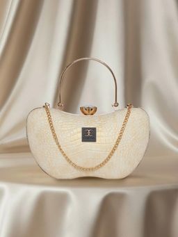 ESBEDA - Beige Croc-Texture Edition Clutch with Detachable Strap (S)