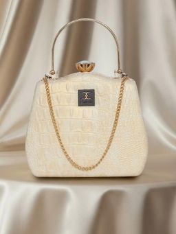 ESBEDA - Beige Croc-Texture Edition Clutch with Detachable Strap (S)