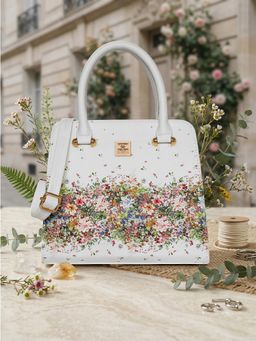 ESBEDA - White Multi-Floral Print Handbag with Detachable Strap