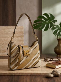 ESBEDA - Beige Bliss Stripe Sling Bag with Detachable Strap (M)