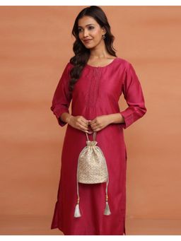 Fabindia - Beige Hand Embroidered Jhilmil Potli Bag