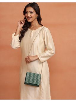 Fabindia - Green Clutch with Detachable Strap (S)