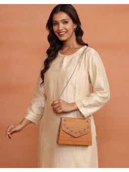 Fabindia - Mustard Hand Embroidered Clutch with Detachable Strap (M)