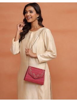 Fabindia - Red Hand Embroidered Clutch with Detachable Strap (M)