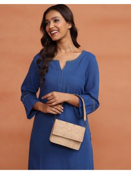 Fabindia - Beige Hand Embroidered Clutch with Detachable Strap (M)