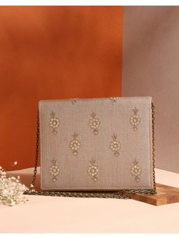 Fabindia - Beige Hand Embroidered Clutch with Detachable Strap (L)