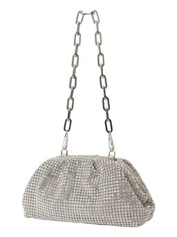 Forever New - Silver Ariel Soft Shiny Clutch with Detachable Strap