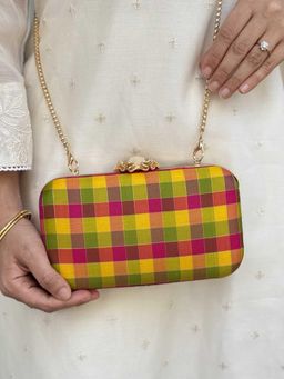 AMYRA - Multi-Color Yaazhi Silk Kattam Clutch with Detachable Strap