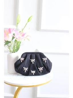 BOXWISH BY BHUMIKA - Designer Crystal Dragonfly Embellished Black Clutch