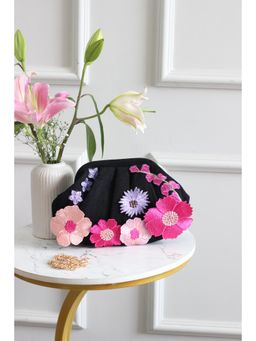 BOXWISH BY BHUMIKA - Black Vibrant Floral Embroidery Clutch