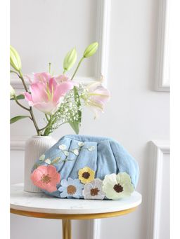 BOXWISH BY BHUMIKA - Blue Denim Colorful Floral Embroidery Clutch
