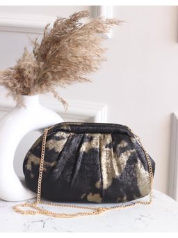 BOXWISH BY BHUMIKA - Black & Gold Metallic Pleated Clutch with Detachable Strap