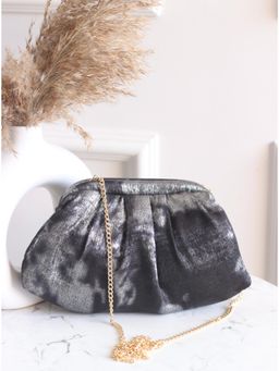 BOXWISH BY BHUMIKA - Black & Silver Metallic Pleated Clutch with Detachable Strap