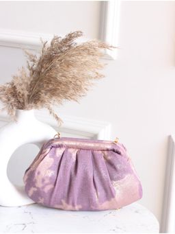 BOXWISH BY BHUMIKA - Lavender & Gold Metallic Pleated Clutch with Detachable Strap