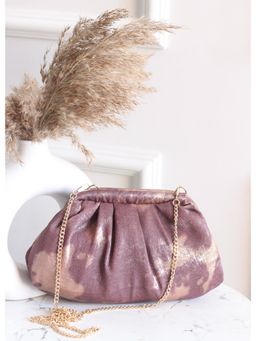 BOXWISH BY BHUMIKA - Pink Dusty Rose & Gold Metallic Pleated Clutch with Detachable Strap