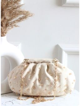 BOXWISH BY BHUMIKA - Beige Embellished Purse Clutch with Detachable Strap