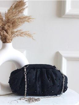 BOXWISH BY BHUMIKA - Black Embellished Purse Clutch with Detachable Strap