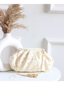 BOXWISH BY BHUMIKA - Off White Embellished Purse Clutch with Detachable Strap