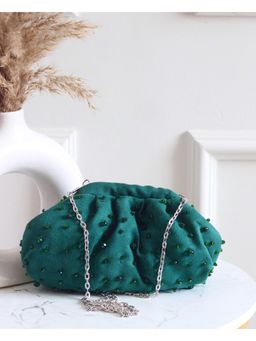BOXWISH BY BHUMIKA - Green Embellished Purse Clutch with Detachable Strap