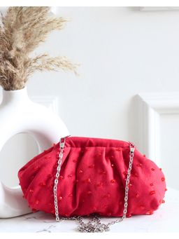 BOXWISH BY BHUMIKA - Red Embellished Purse Clutch with Detachable Strap