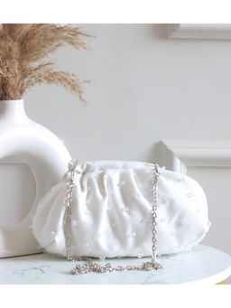 BOXWISH BY BHUMIKA - White Embellished Purse Clutch with Detachable Strap