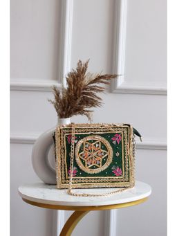 BOXWISH BY BHUMIKA - Green Embellished Baguette Sling Bag