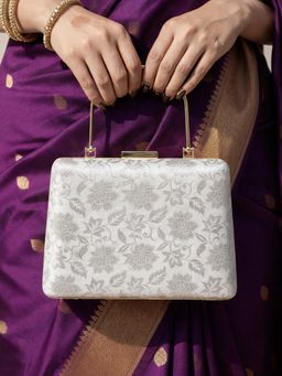 ARTKLIM - White Brocade Fabric Clutch