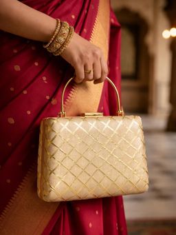 ARTKLIM - Beige Gota Patti Fabric Clutch