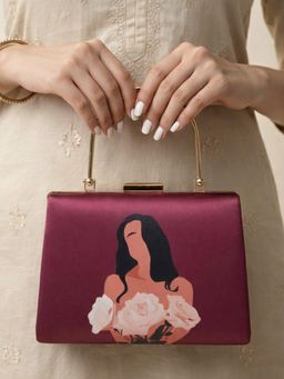 ARTKLIM - Maroon Based Girl Portrait Printed Clutch