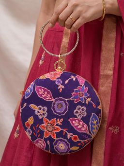 ARTKLIM - Purple Ethnic Round Embroidered Clutch