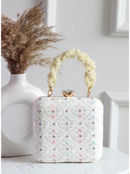 BOXWISH BY BHUMIKA - White Embroidered Box Clutch